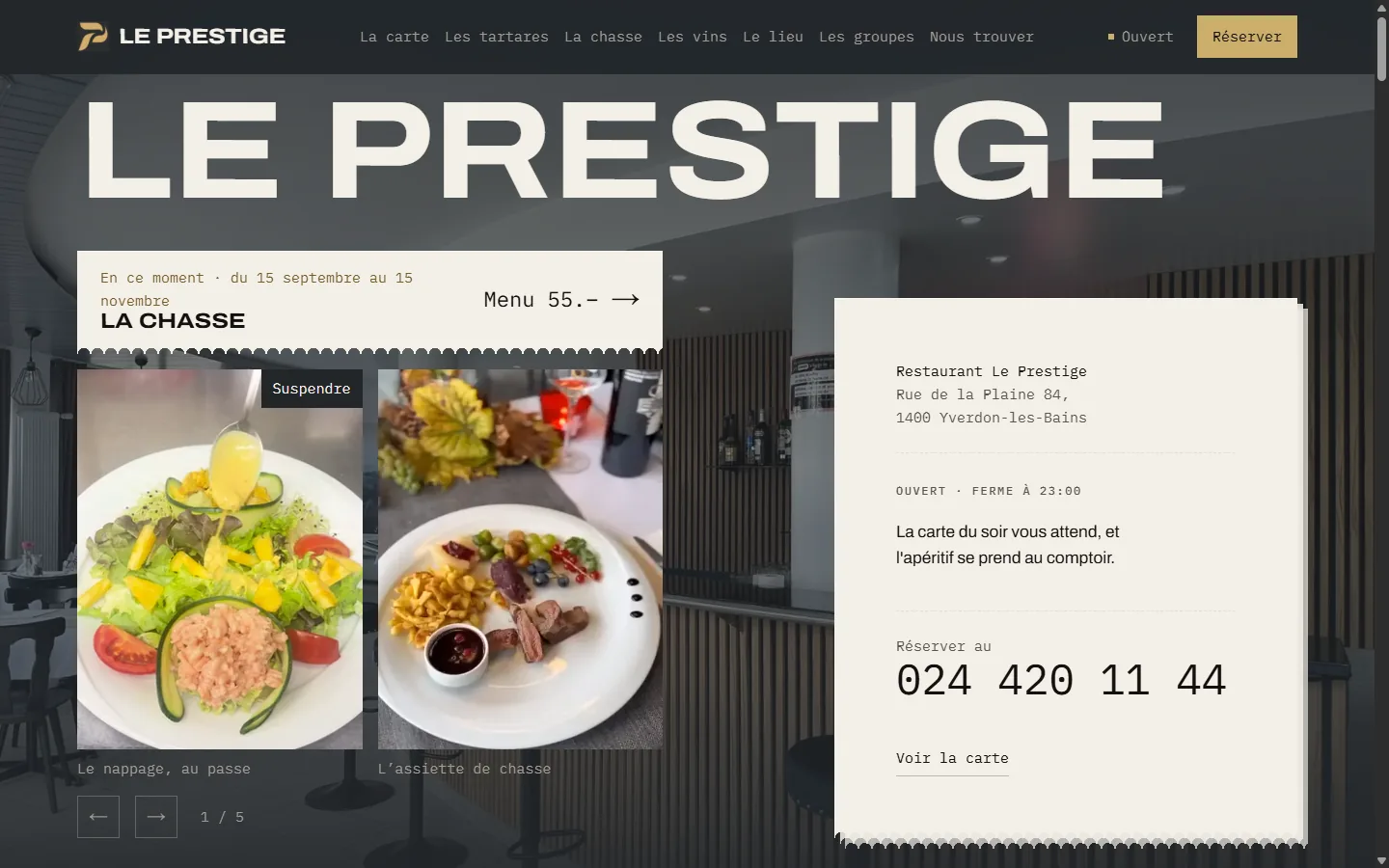 Première page du site Le Prestige.