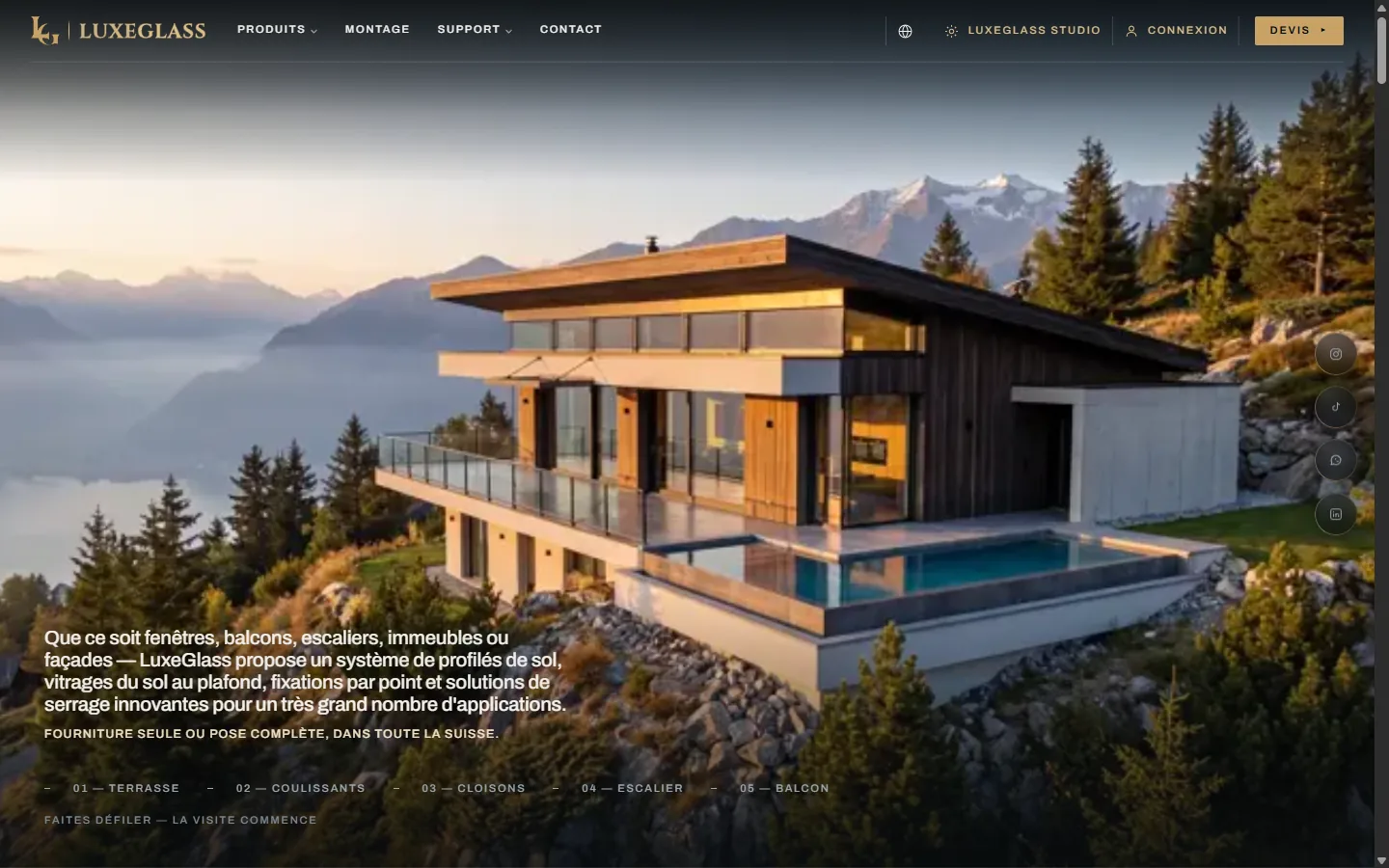 Première page du site LuxeGlass.
